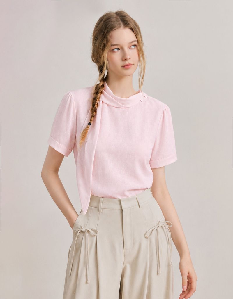 Rosien Drape Detachable Tie Blouse Pink