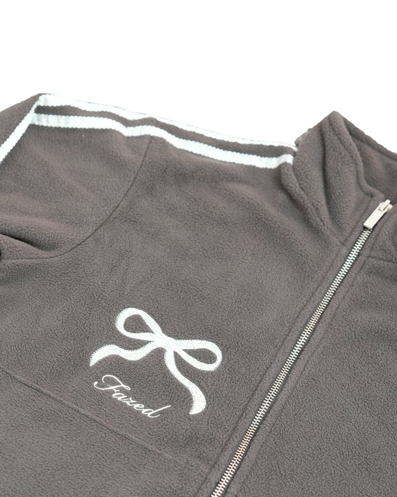 Ribbon tape fleece jacket / cocoa