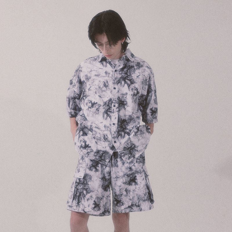 tie-dye cargo shorts_white