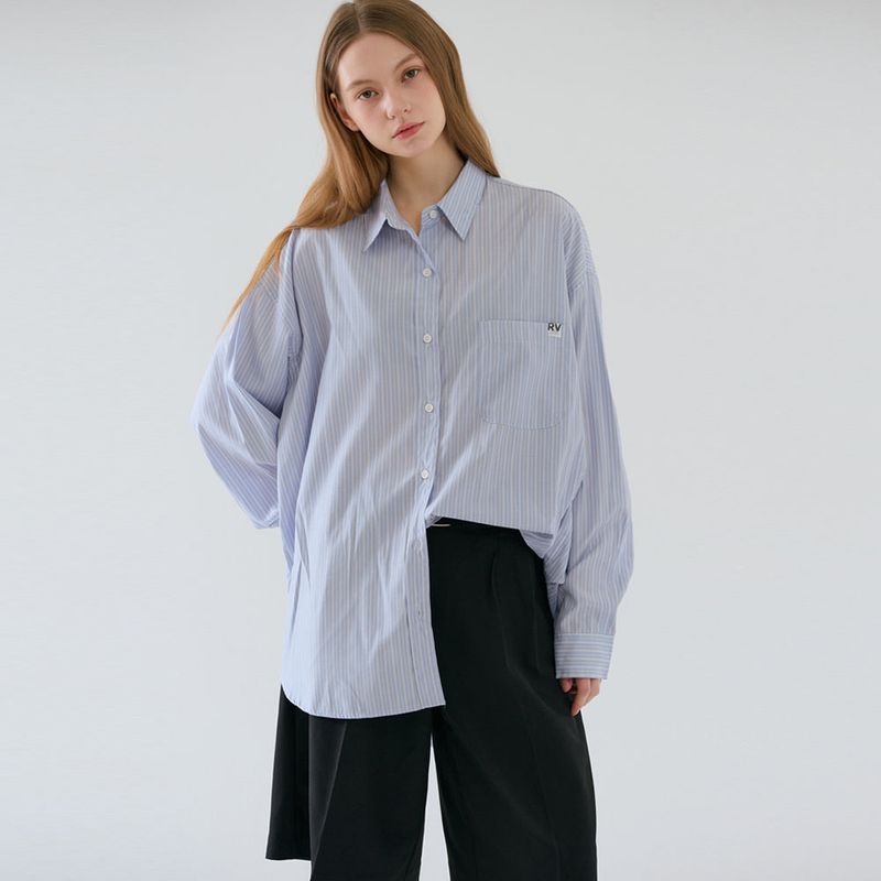 Over-sized Stripe Long Shirts Blue