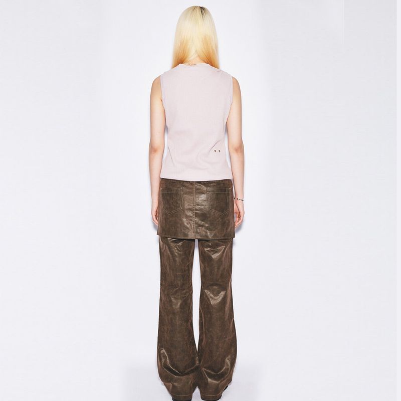 Eco Leather Semi-boots cut pants [brown]