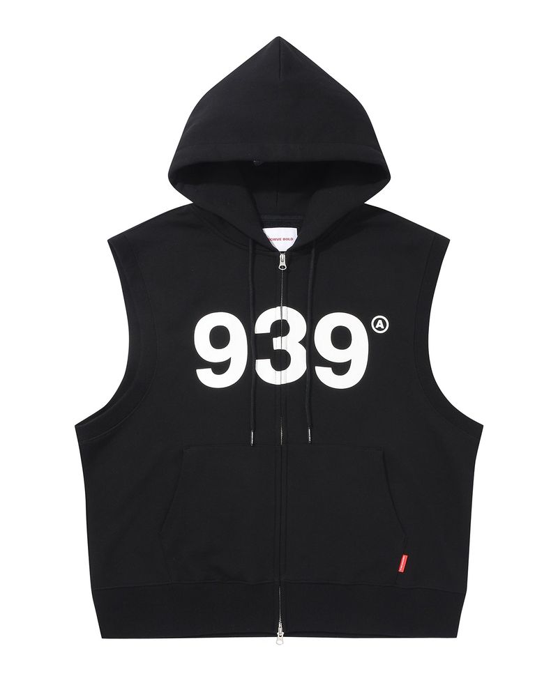 ARCHIVE BOLD(アーカイブボールド)の「939 LOGO HOOD ZIP-UP SLEEVELESS (BLACK)(Tops)」