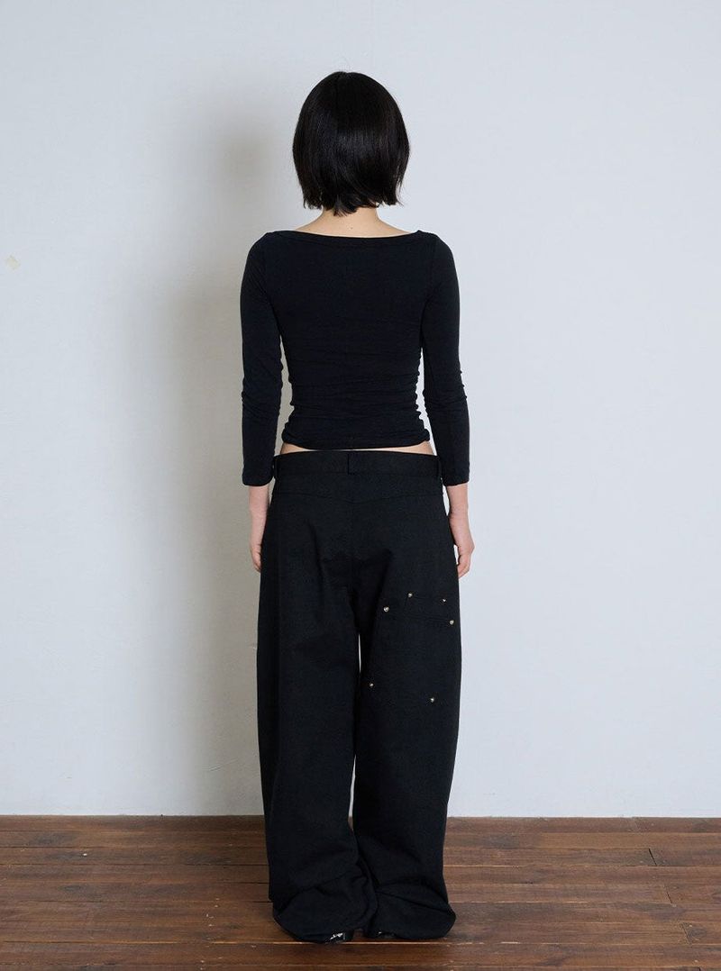 LOW-RISE FLOWER EMBROIDERY PANTS