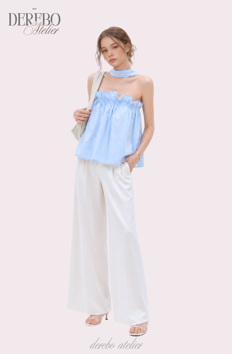 neck halter frill sleeveless top blouse