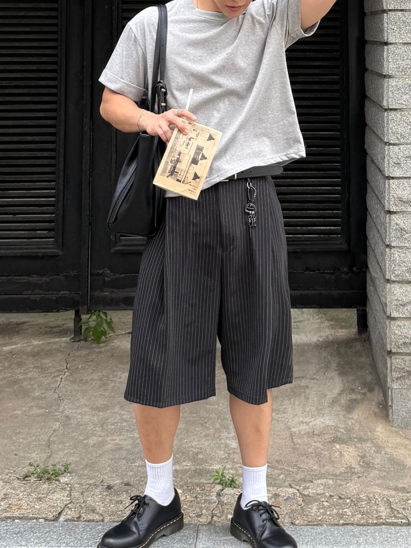 Laurent keyring stripe bermuda pants
