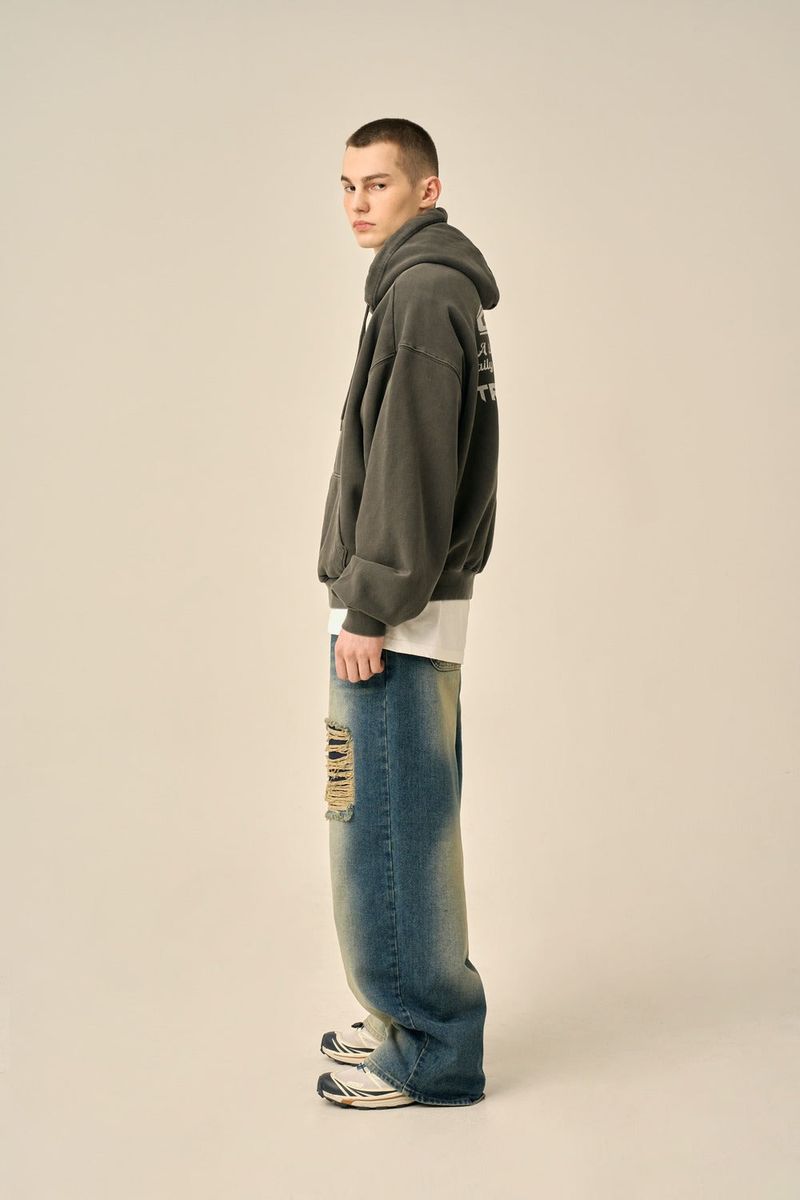 PIGMENT OVERSIZED LOGO HOOD - CHARCOAL