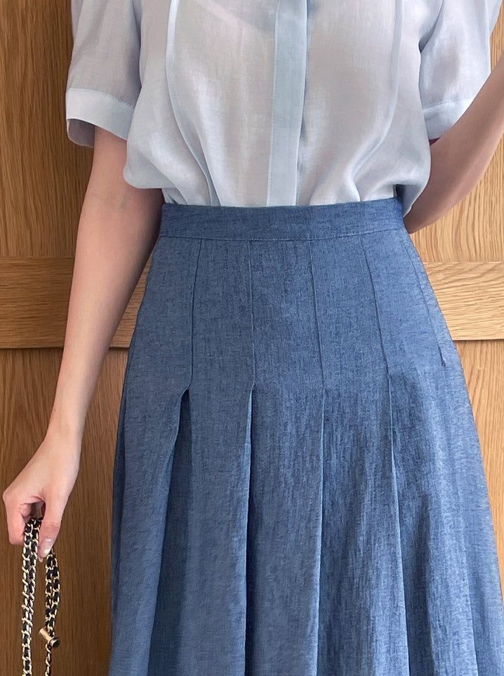 Mizel Pintuck Long Pleated Skirt