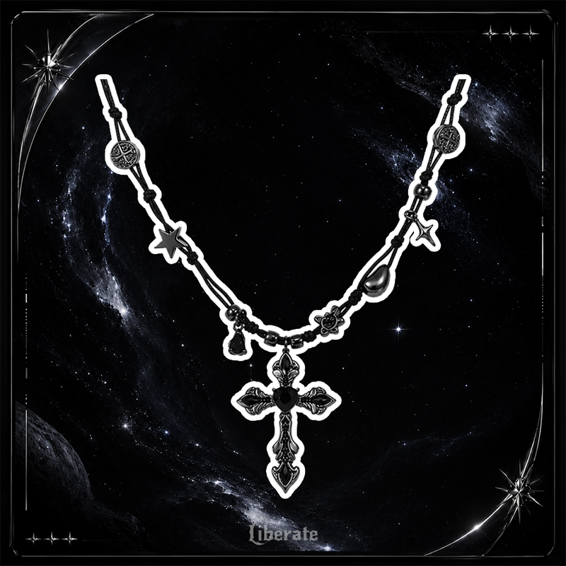 (Double Plating) Kuro Heart Cross Necklace