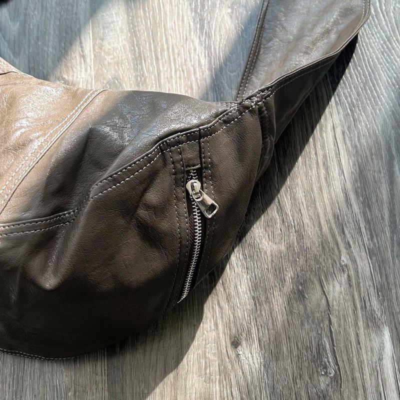 Wrinkled Leather Crescent Bag