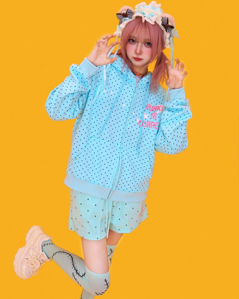 mint candy dot banding shorts