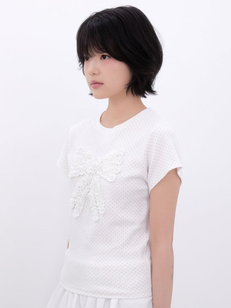 Dot Frill Ribbon T-Shirt (IVORY)