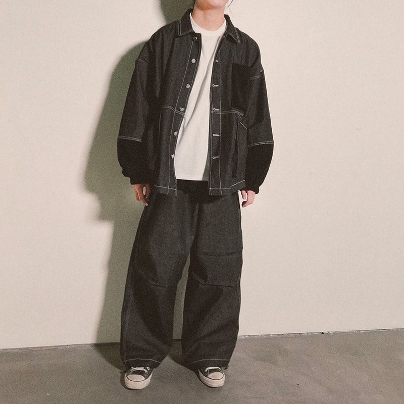 reverse Terry Pocket Denim Pants_black
