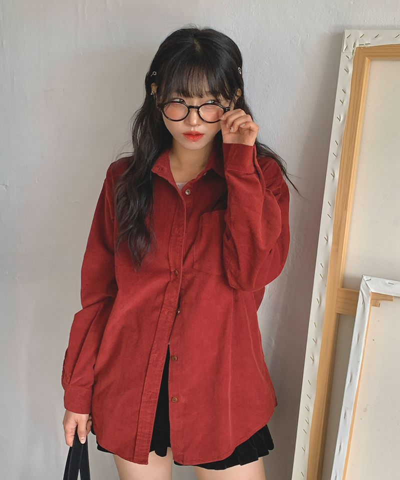 Corduroy Collar Shirt Shirt Blouse Basic Item Cotton