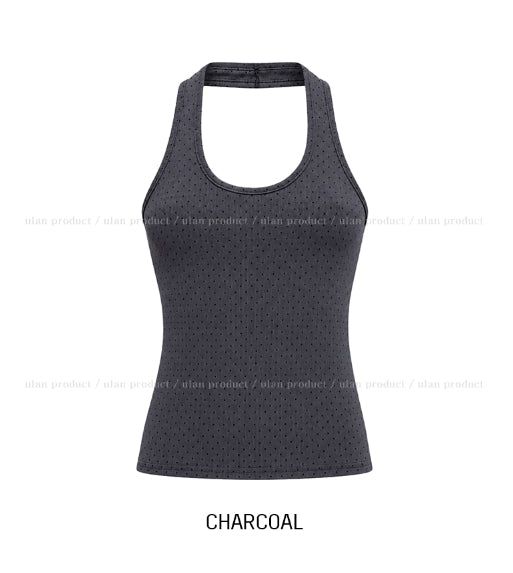 Mints Mother-of-Pearl Button Dot Halter Sleeveless Top