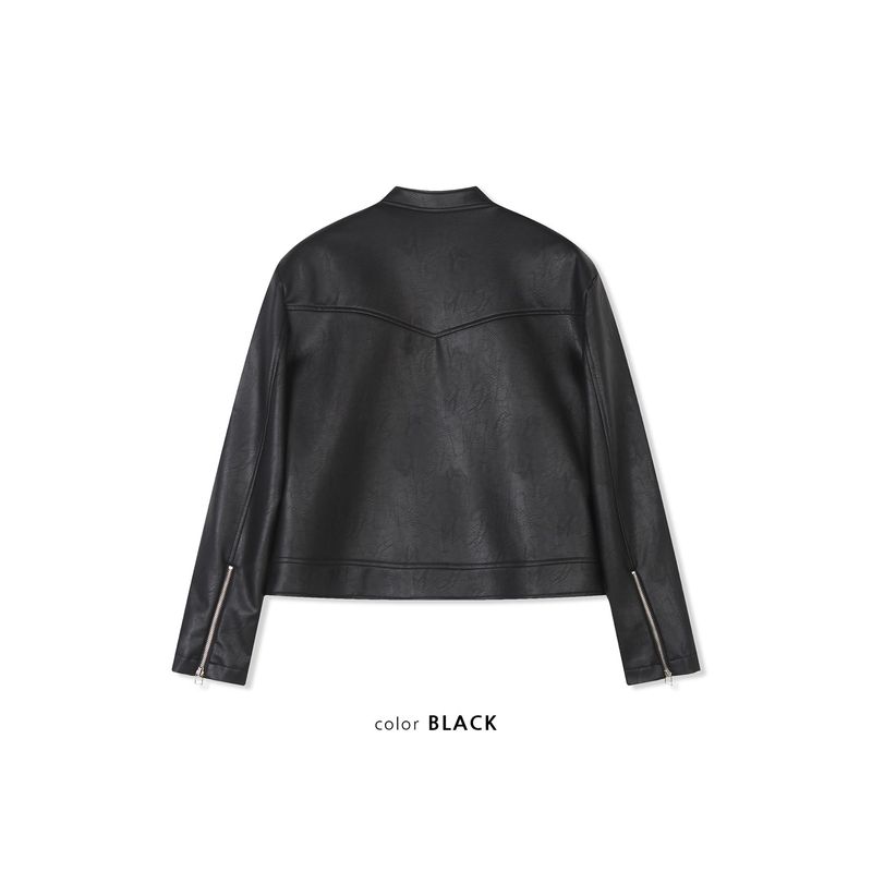 Essential cracked leather biker jacket(Black)