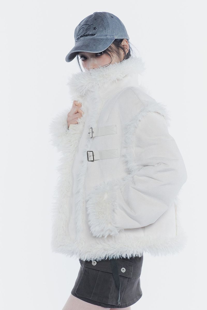 LUNA BELTED SHEARLING JACKET cream
