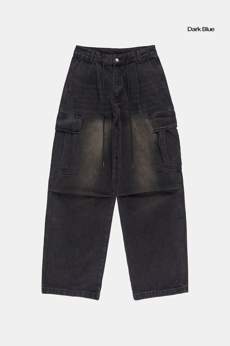 Dark cloud wide cargo denim pants