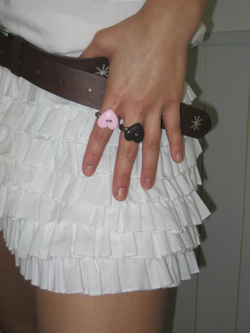Sewing Button Ring (Heart, Pink)