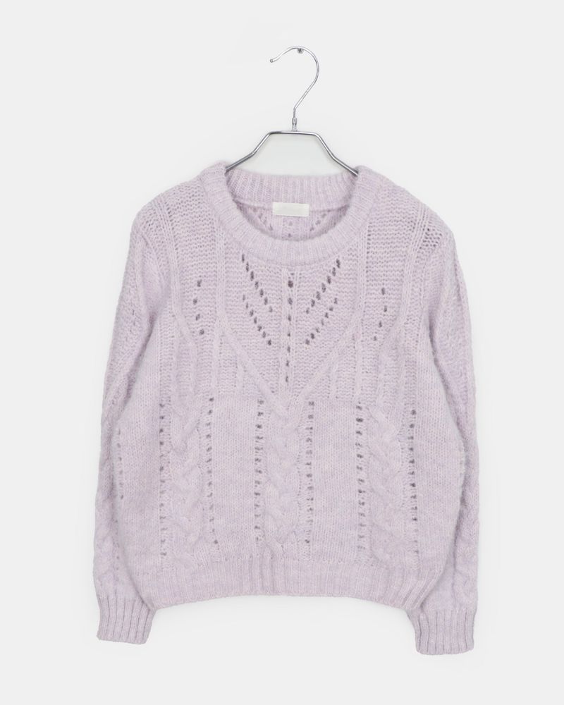 Neha Loose Wool Cable-knit Round-neck Sweater