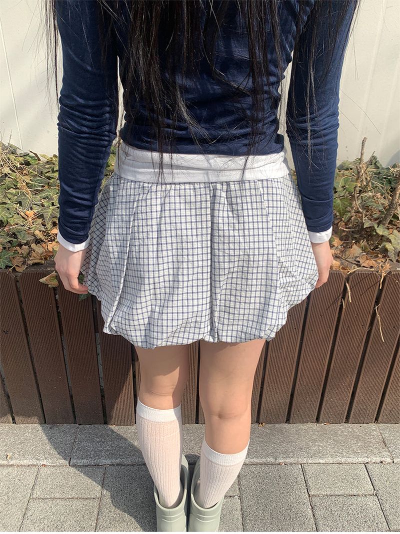 CHECK BALLOON SKIRT (2C)