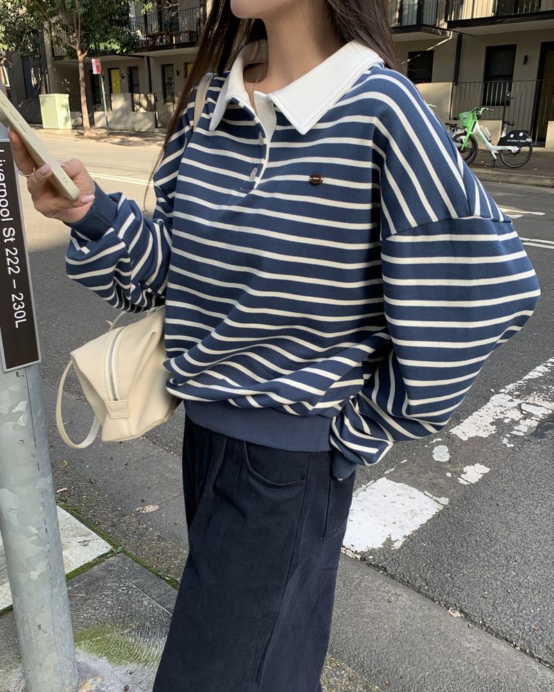 [ORIGINAL] Navel Stripe Collar Sweatshirt