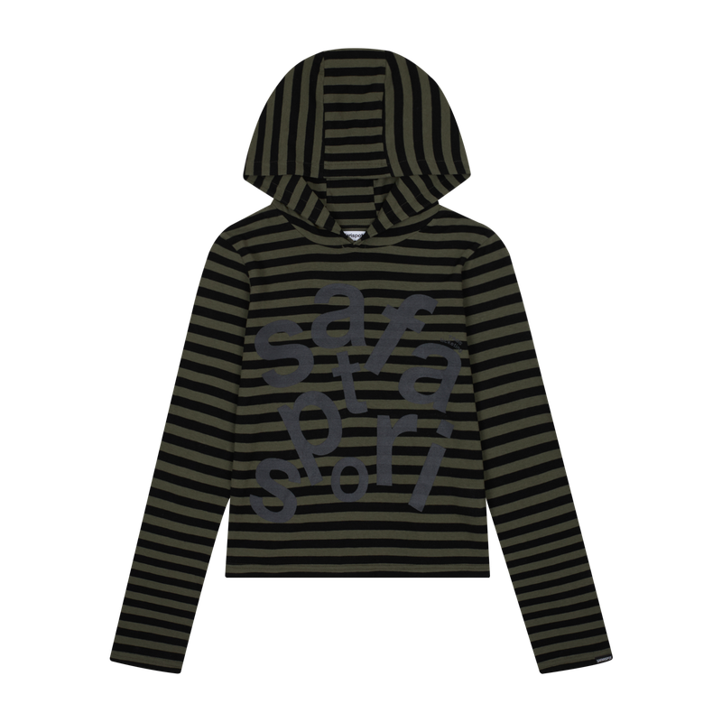 safarispot（サファリスポット）の「1/2 TICKETING STRIPE BORDER HOODIE (OLIVE) （Tops）」