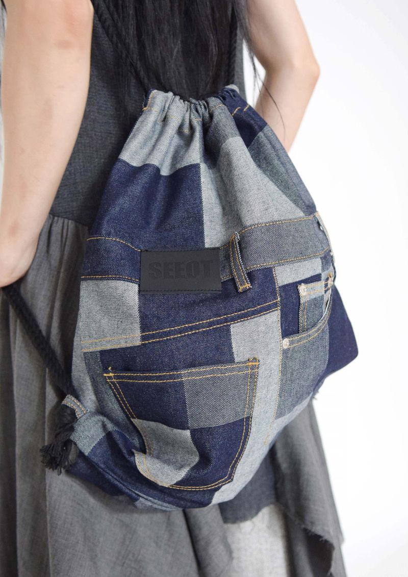 Square Denim Pocket Backpack