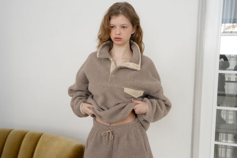 Teddy fleece shorts_mocha