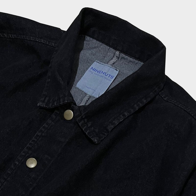 faux leather mix denim shirt_black