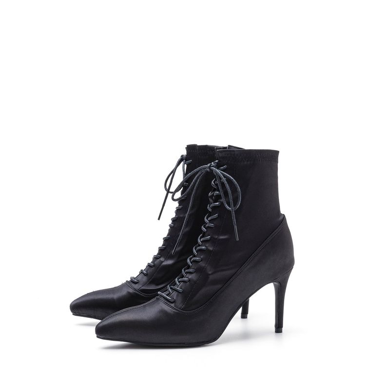 Satin Stiletto Ankle Heel(Black)
