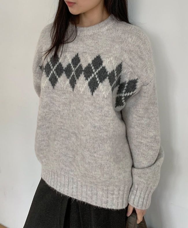 Danters Hairy Argyle Round Knit