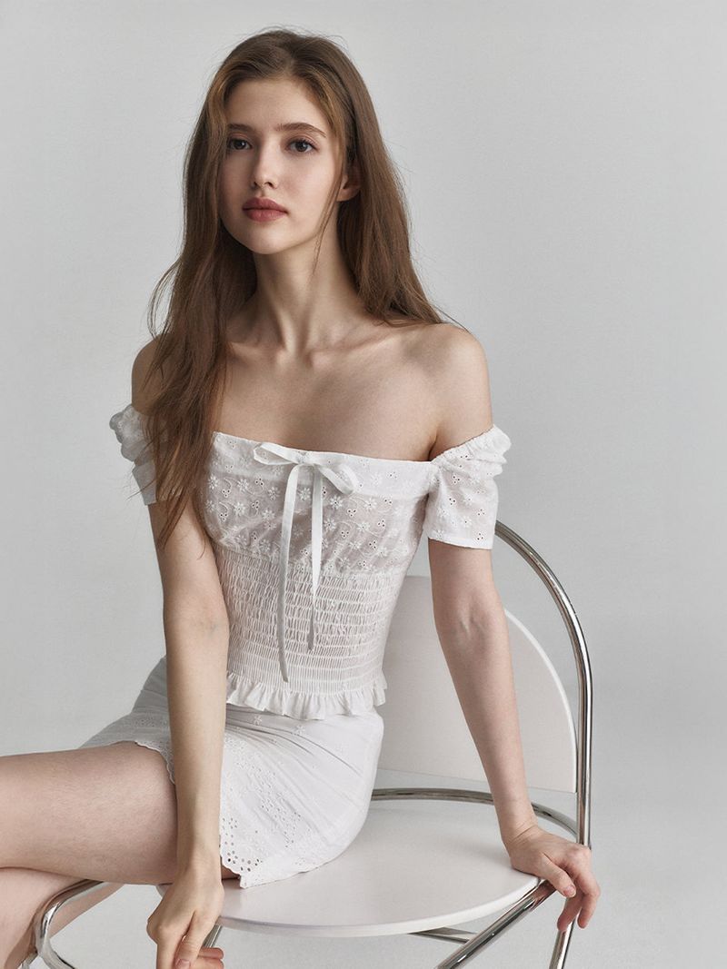 Floral puff blouse (Ivory)