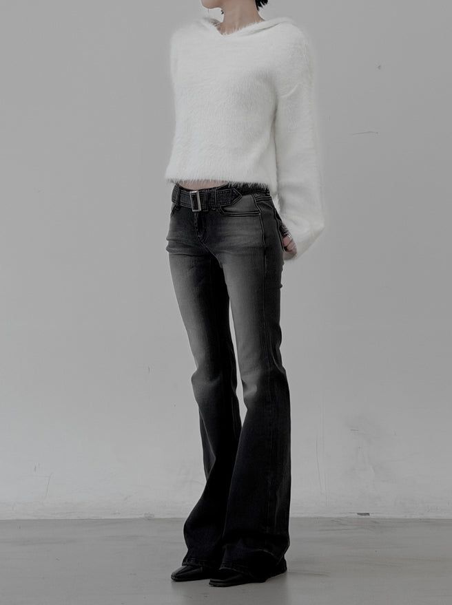Angora Fur Crop Hooded Sweatshirt