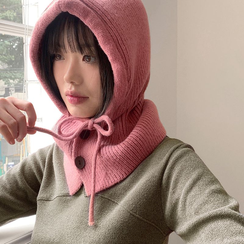 Tenu two-button hoodie knit ribbon strap balaclava