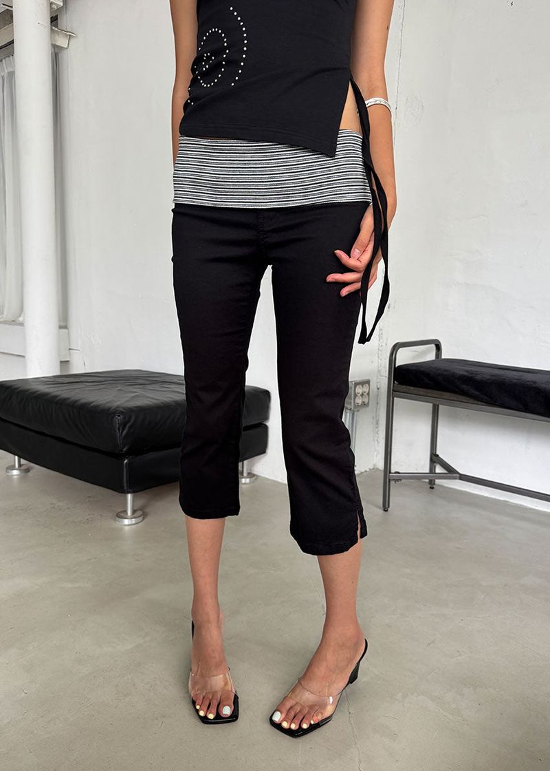 STRIPE FOLDING CAPRI PANTS