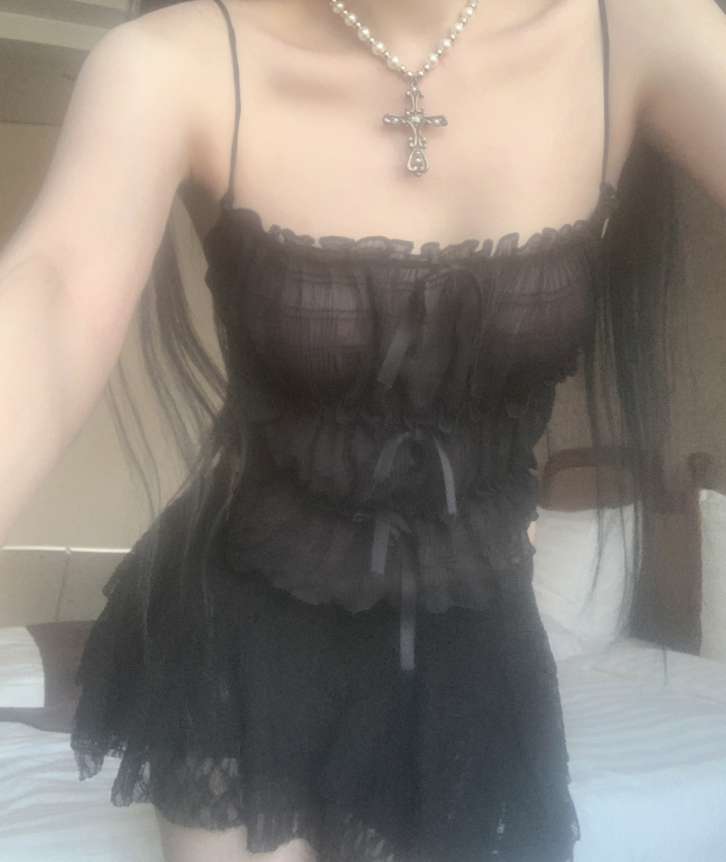 suzen(スゼン)の「Bonir Shirring Lace Top (Black)(Tops)」