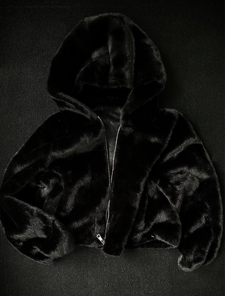 Crop Hood Fur Jacket