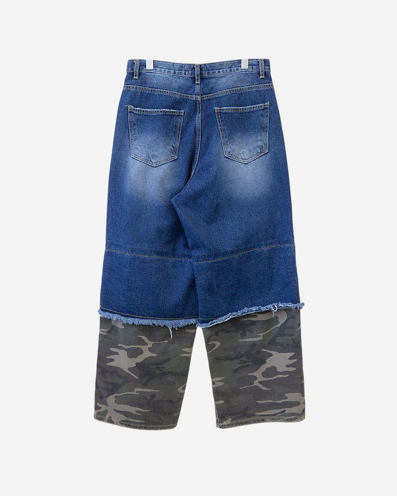Destroyed Layered Camo Denim Pants