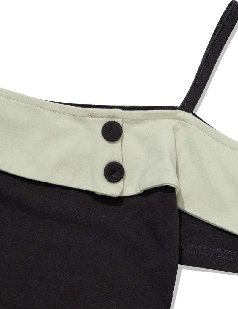 BUTTON CONTRAST OFF-SHOULDER(CHARCOAL)