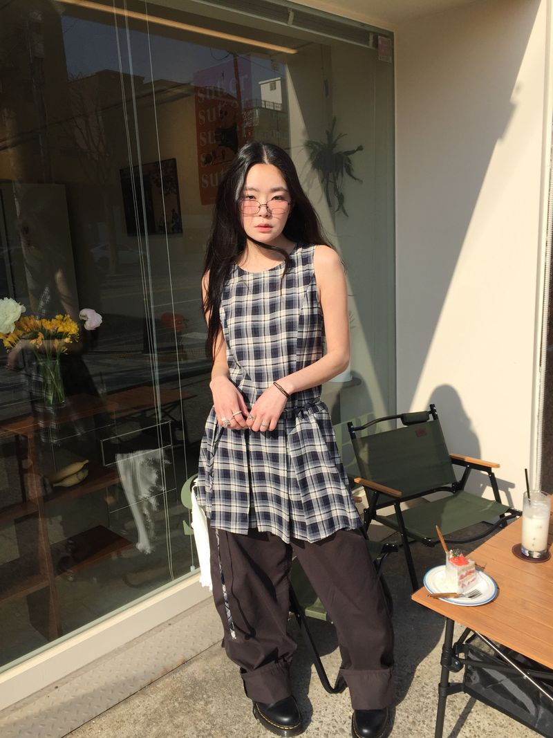 Low Check Pleated Dress (2color)