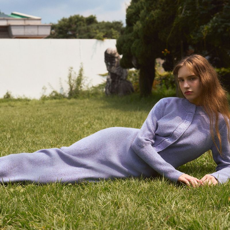ALPACA KNIT LONG SKIRT - LAVENDER GREY