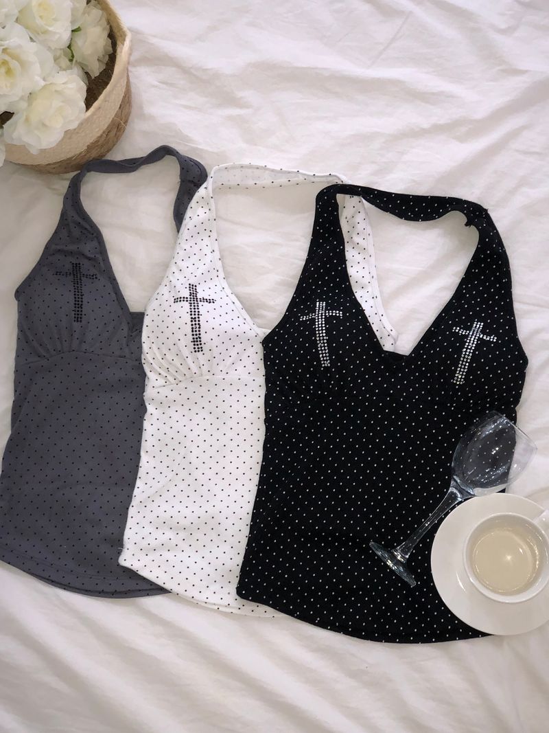 Cubic Cross Dot Halter Top