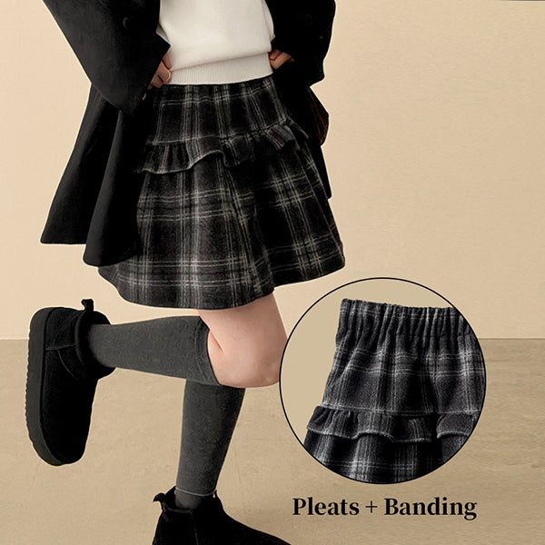 Elt 2-Layer Check Flared Banding Miniskirt