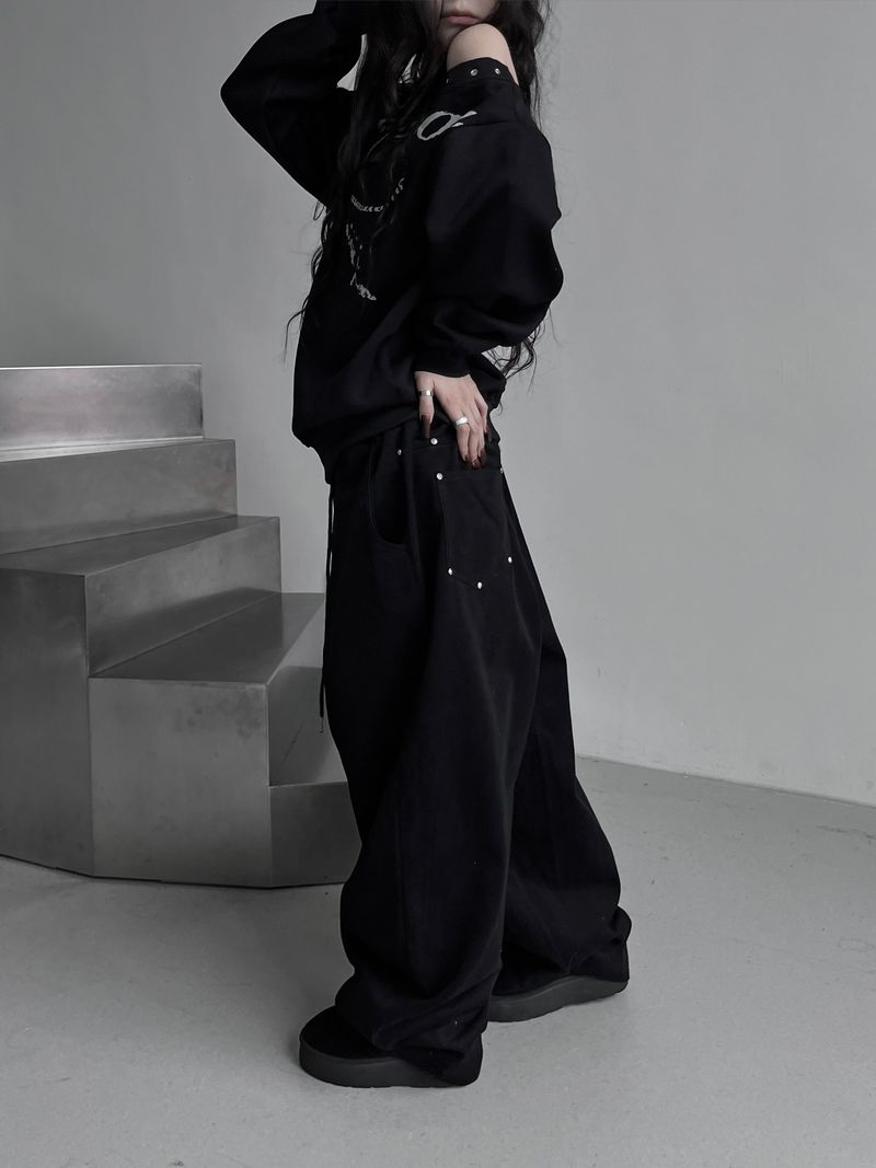 back rivet winter wide pants