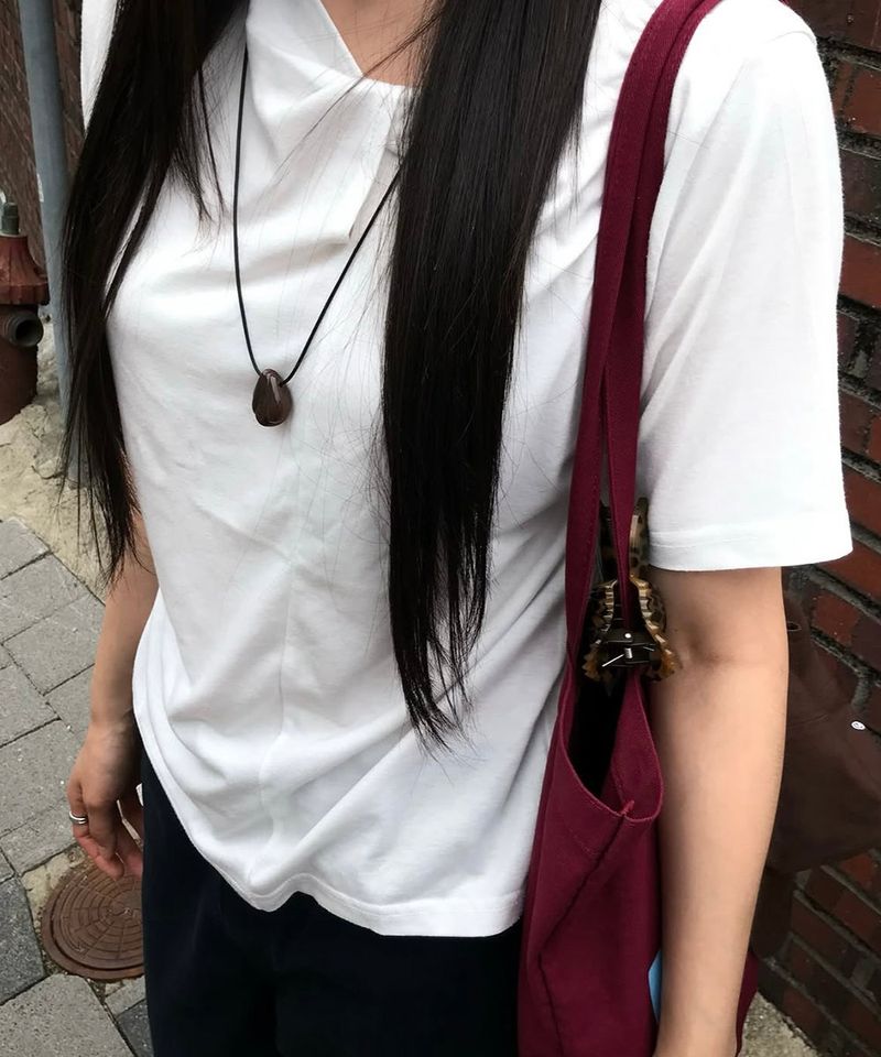 Modern Slit Shirring T-shirt White