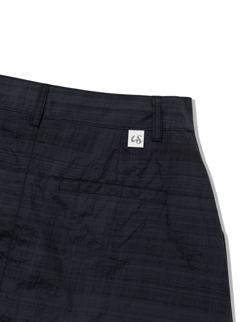 RUFFLE CHECKERED SKIRT CARGO PANTS(BLACK)
