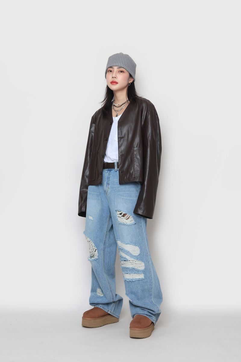 Crop leather cardigan