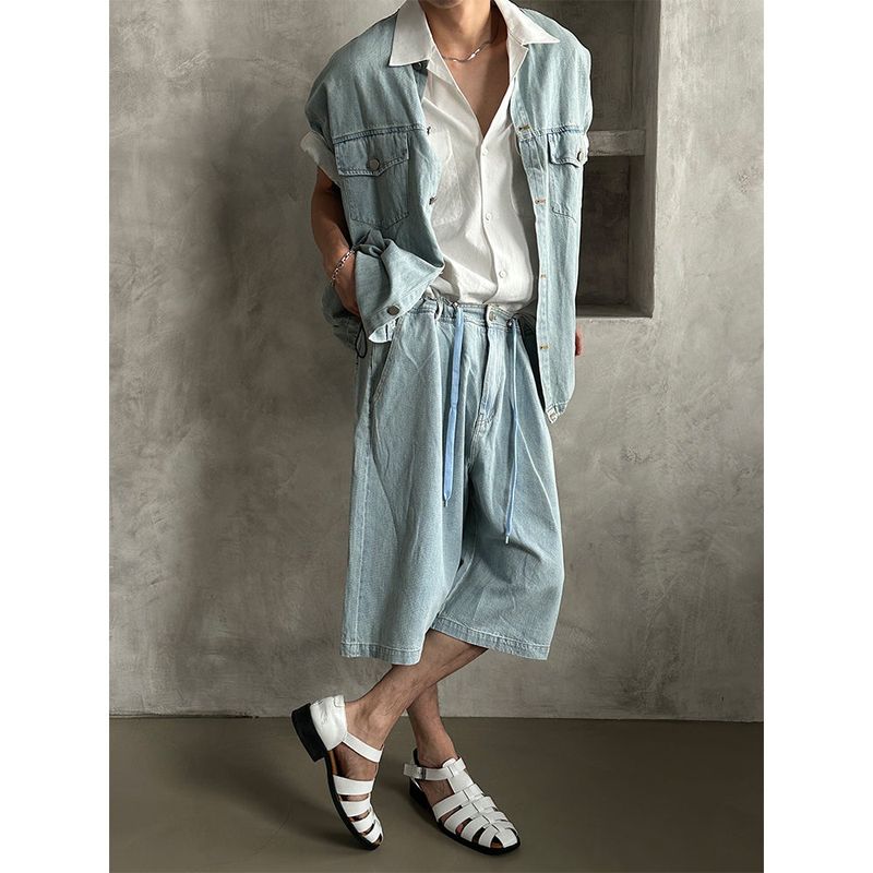 [SET UP] String denim bermuda pants (2color)
