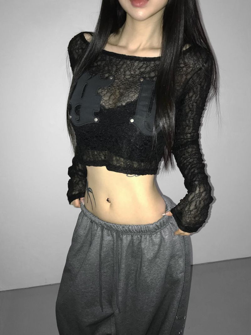 patch lace crop top (3 color)