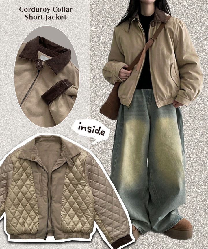 Neming Golden Collar Quilted Short Jacket